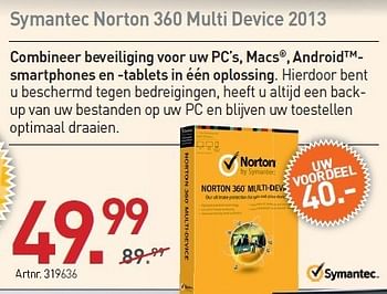 Promoties Symantec norton 360 multi device 2013 - Symantec - Geldig van 03/01/2013 tot 19/01/2013 bij Auva