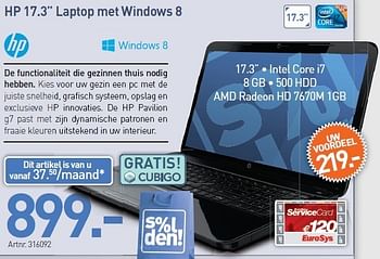Promoties Hp 17.3 laptop met windows 8 - HP - Geldig van 03/01/2013 tot 19/01/2013 bij Auva