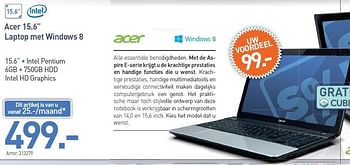 Promoties Acer 15.6 laptop met windows 8 - Acer - Geldig van 03/01/2013 tot 19/01/2013 bij Auva