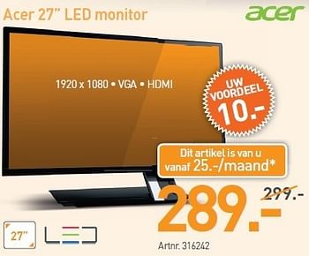 Promoties Acer 27 led monitor - Acer - Geldig van 03/01/2013 tot 19/01/2013 bij Auva