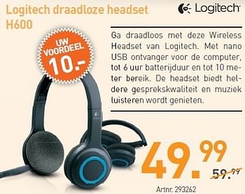 Promotions Logitech draadloze headset h600 - Logitech - Valide de 03/01/2013 à 19/01/2013 chez Auva