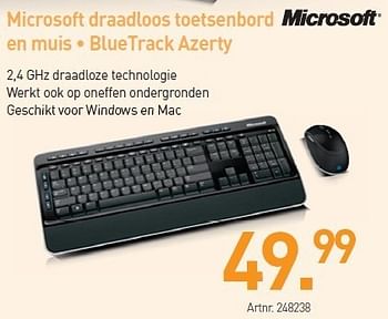 Promoties Microsoft draadloos toetsenbord en muis • bluetrack azerty - Microsoft - Geldig van 03/01/2013 tot 19/01/2013 bij Auva