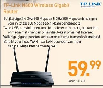 Promoties Tp-link n600 wireless gigabit router - TP-LINK - Geldig van 03/01/2013 tot 19/01/2013 bij Auva
