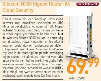 Promoties Sitecom n300 gigabit router x4 cloud security - Sitecom - Geldig van 03/01/2013 tot 19/01/2013 bij Auva