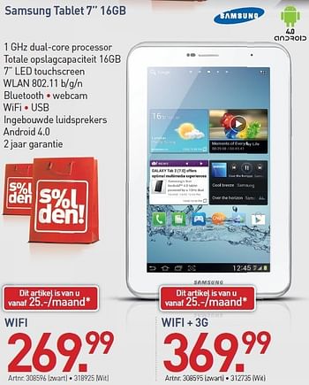 Promotions Samsung tablet 7 16gb - Samsung - Valide de 03/01/2013 à 19/01/2013 chez Auva
