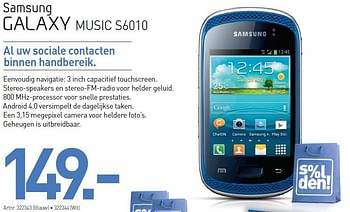 Promoties Samsung galaxy music 56010 - Samsung - Geldig van 03/01/2013 tot 19/01/2013 bij Auva