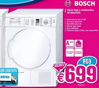 Promotions Bosch sèche-linge à condensation wtw84370fg - Bosch - Valide de 03/01/2013 à 31/01/2013 chez Krefel