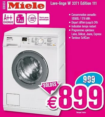 Promotions Miele lave-linge w 3371 edition 111 - Miele - Valide de 03/01/2013 à 31/01/2013 chez Krefel