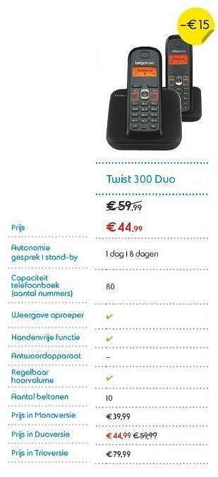 Promoties Twist 300 duo - Huismerk - Belgacom - Geldig van 03/01/2013 tot 31/01/2013 bij Belgacom