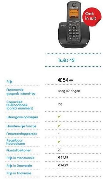Promoties Twist 451 - Huismerk - Belgacom - Geldig van 03/01/2013 tot 31/01/2013 bij Belgacom