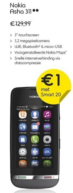 Promoties Nokia asha 311 - Nokia - Geldig van 03/01/2013 tot 31/01/2013 bij Belgacom