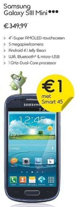 Promoties Samsung galaxy siii mini - Samsung - Geldig van 03/01/2013 tot 31/01/2013 bij Belgacom