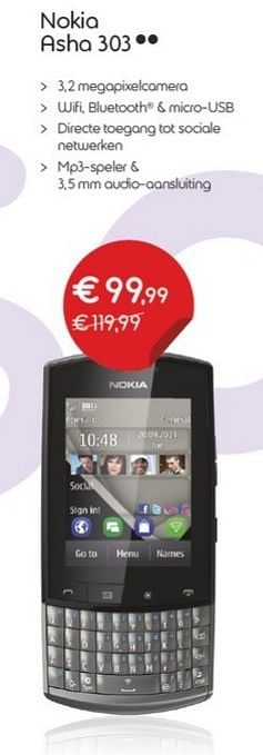 Promoties Nokia asha 303 - Nokia - Geldig van 03/01/2013 tot 31/01/2013 bij Belgacom