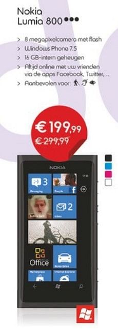 Promoties Nokia lumia 800 - Nokia - Geldig van 03/01/2013 tot 31/01/2013 bij Belgacom