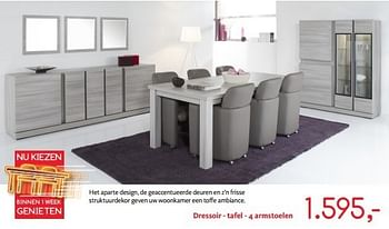 Promoties Dressoir - tafel - 4 armstoelen - Merk onbekend - Geldig van 03/01/2013 tot 31/01/2013 bij Meubelen Gova