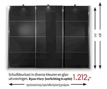 Promoties Schuifdeurkast in diverse kleuren en glas- uitvoeringen - Merk onbekend - Geldig van 03/01/2013 tot 31/01/2013 bij Meubelen Gova