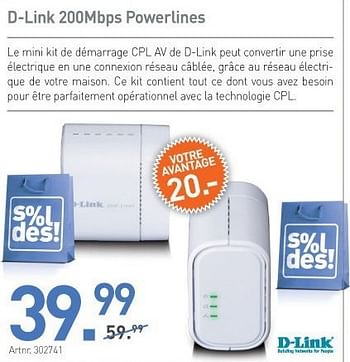 Promotions D-link 200mbps powerlines - D-Link - Valide de 15/01/2013 à 31/01/2013 chez Auva