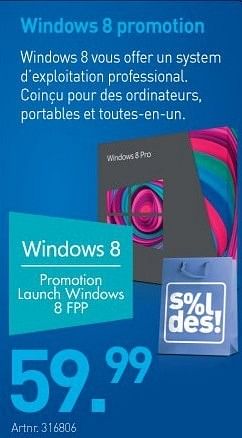 Promotions Windows 8 - Microsoft - Valide de 15/01/2013 à 31/01/2013 chez Auva