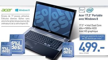 Promotions Acer 17.3 portable avec windows 8 - Acer - Valide de 15/01/2013 à 31/01/2013 chez Auva