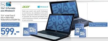 Promotions Acer 15.6 i3 portable avec windows 8 - Acer - Valide de 15/01/2013 à 31/01/2013 chez Auva