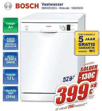 Promoties Bosch vaatwasser sms50d32eu - Bosch - Geldig van 16/01/2013 tot 31/01/2013 bij Eldi