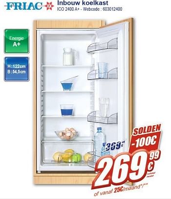 Promoties Friac inbouw koelkast ico 2400 a+ - Friac - Geldig van 16/01/2013 tot 31/01/2013 bij Eldi