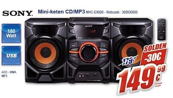 Promoties Sony mini-keten cd-mp3 mhc-ex600 - Sony - Geldig van 16/01/2013 tot 31/01/2013 bij Eldi
