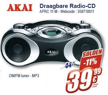 Promoties Akai draagbare radio-cd aprc 11 m - Akai - Geldig van 16/01/2013 tot 31/01/2013 bij Eldi