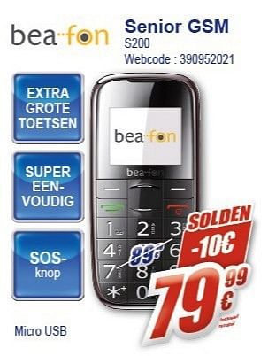 Promotions Bea-fon senior gsm s200 - Bea-fon - Valide de 16/01/2013 à 31/01/2013 chez Eldi