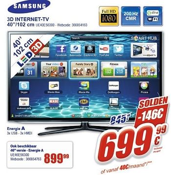Promotions Samsung 3d internet-tv 40-102 cm ue40es6300 - Samsung - Valide de 16/01/2013 à 31/01/2013 chez Eldi