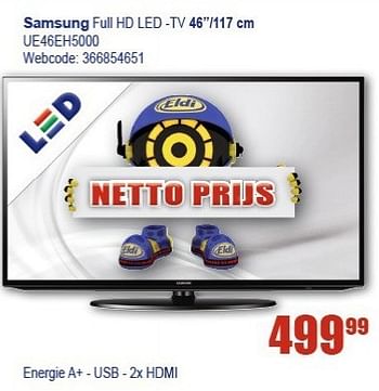 Promoties Samsung full hd led -tv 46-117 cm ue46eh5000 - Samsung - Geldig van 16/01/2013 tot 31/01/2013 bij Eldi