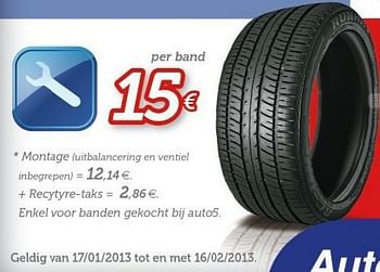 Promoties Onze bandenbelofte - Huismerk - Auto 5  - Geldig van 17/01/2013 tot 16/02/2013 bij Auto 5