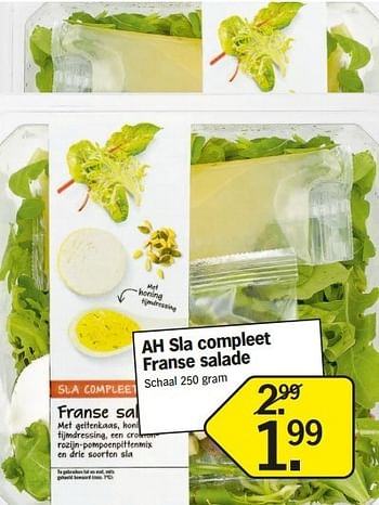 Promotions Ah sla compleet franse salade - Produit Maison - Albert Heijn - Valide de 21/01/2013 à 27/01/2013 chez Albert Heijn