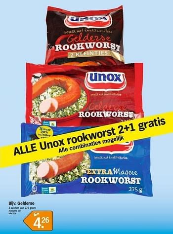 Promotions Unox gelderse rookworst - Unox - Valide de 21/01/2013 à 27/01/2013 chez Albert Heijn