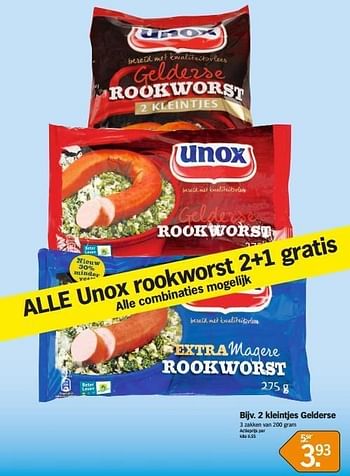 Promoties Unox rookworst 2 kleintjes gelderse - Unox - Geldig van 21/01/2013 tot 27/01/2013 bij Albert Heijn