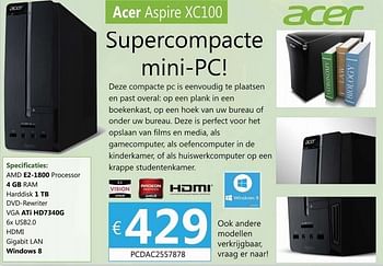Promoties Supercompacte mini pc - Acer - Geldig van 21/01/2013 tot 05/03/2013 bij Compudeals