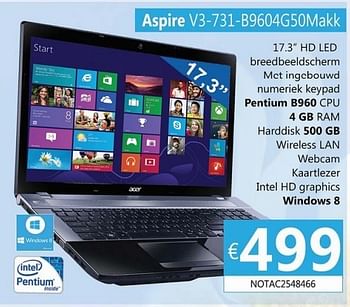 Promoties Acer aspire v3-731-b9604g50makk - Acer - Geldig van 21/01/2013 tot 05/03/2013 bij Compudeals
