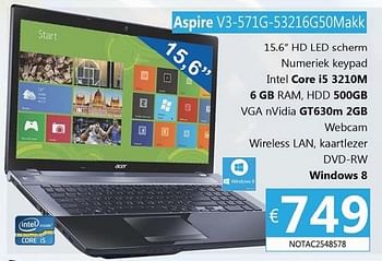 Promoties Acer aspire v3-571g-53216g50makk - Acer - Geldig van 21/01/2013 tot 05/03/2013 bij Compudeals