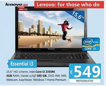 Promoties Lenovo essential i3 - Lenovo - Geldig van 21/01/2013 tot 05/03/2013 bij Compudeals