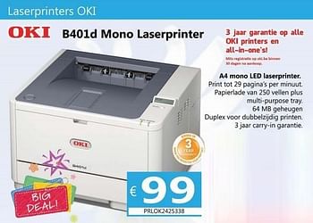 Promotions Oki b401d mono laserprinter - OKI - Valide de 21/01/2013 à 05/03/2013 chez Compudeals