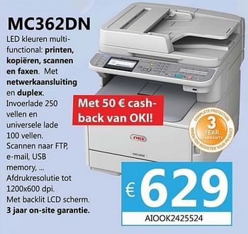 Promoties Oki mc362dn kleuren laserprinter, copier, scanner + fax - OKI - Geldig van 21/01/2013 tot 05/03/2013 bij Compudeals