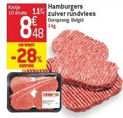 Promotions Hamburgers zuiver rundvlees - Produit maison - Match - Valide de 23/01/2013 à 29/01/2013 chez Match Food & More