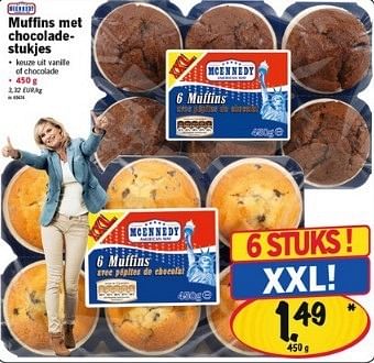 Promoties Muffins met chocoladestukjes - Mcennedy - Geldig van 24/01/2013 tot 30/01/2013 bij Lidl