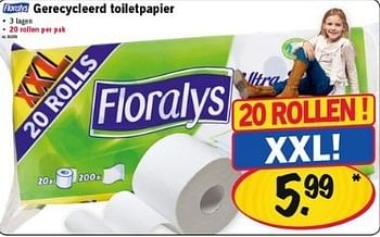 Promoties Gerecycleerd toiletpapier - Floralys - Geldig van 24/01/2013 tot 30/01/2013 bij Lidl