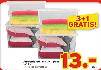 Promoties Opbergbox 60 liter, 3+1 gratis - Merk onbekend - Geldig van 28/01/2013 tot 10/02/2013 bij Kwantum