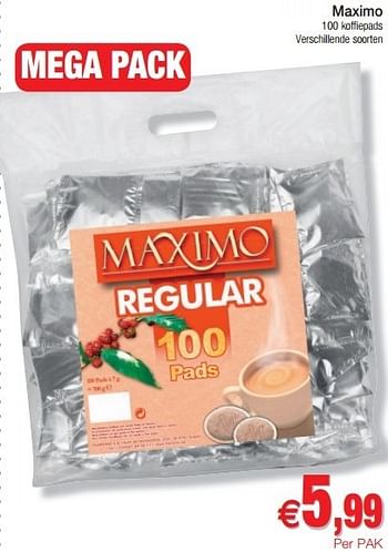Promoties Maximo 100 koffiepads - Maximo - Geldig van 29/01/2013 tot 03/02/2013 bij Intermarche