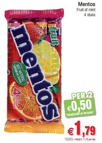 Promotions Mentos fruit of mint - Mentos - Valide de 29/01/2013 à 03/02/2013 chez Intermarche