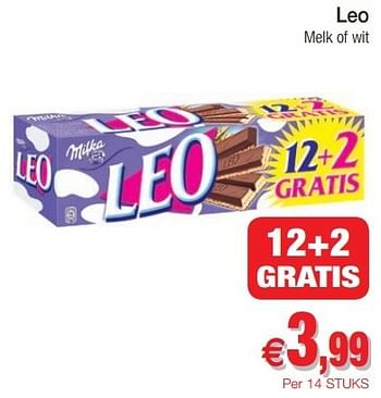 Promoties Leo melk of wit - Milka - Geldig van 29/01/2013 tot 03/02/2013 bij Intermarche
