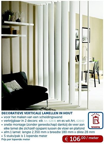 Promoties Decoratieve verticale lamellen in hout - Huismerk - Zelfbouwmarkt - Geldig van 29/01/2013 tot 25/02/2013 bij Zelfbouwmarkt