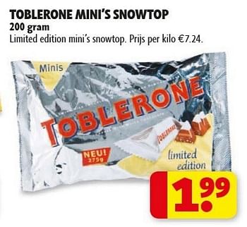 Promoties Toblerone limited edition mini`s snowtop - Toblerone - Geldig van 29/01/2013 tot 10/02/2013 bij Kruidvat